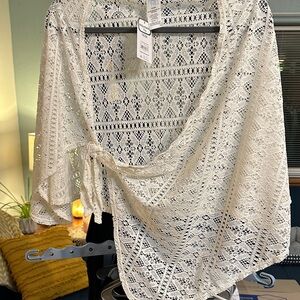 Time and Tru Cream Lace Wrap Blouse